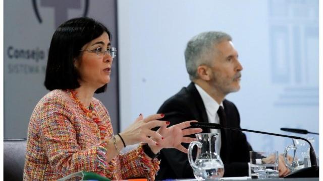 Los ministros Darias y Marlaska, en una reunión del Consejo Interterritorial de Sanidad.