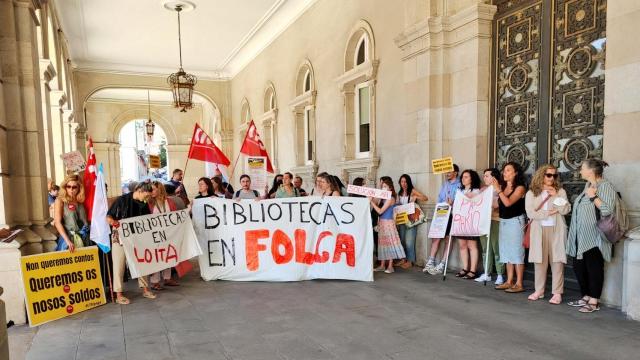 Protesta de los trabajadores de las bibliotecas en María Pita