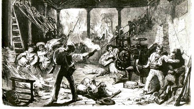 Incendio de una fábrica textil según La Ilustración Española y Americana fechado el 1 de agosto de 1873.