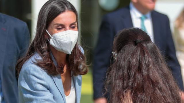 La reina Letizia este martes por la mañana en un acto en Madrid.