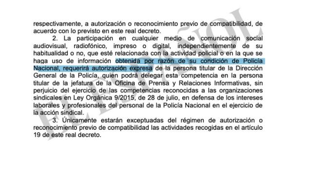 Epígrafe del borrador de incompatibilidades que se presentará el 20 de julio en el Consejo de la Policía.