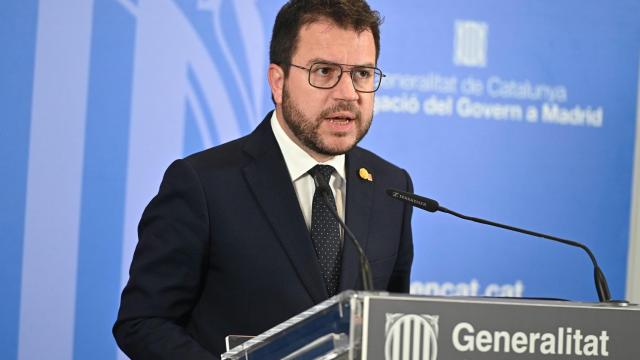 Pere Aragonés, durante su rueda de prensa posterior a la reunión con Sánchez en Moncloa.