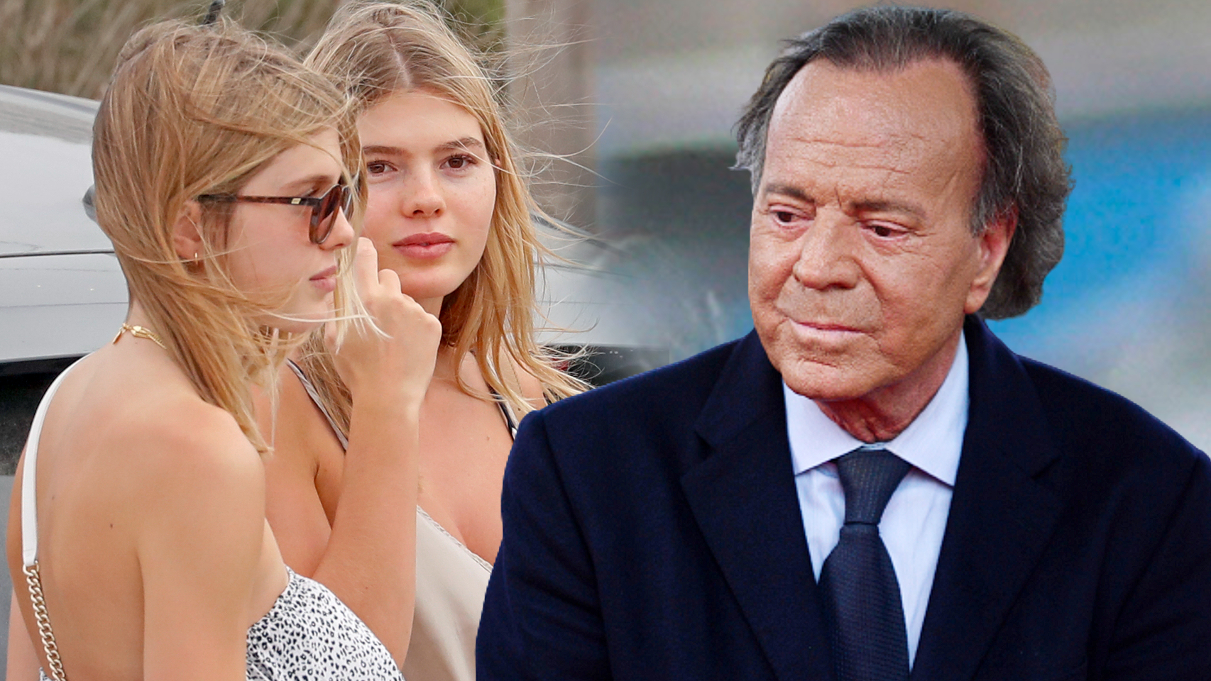 Cristina y Victoria Iglesias junto a su padre, Julio Iglesias, en un fotomontaje de EL ESPAÑOL.