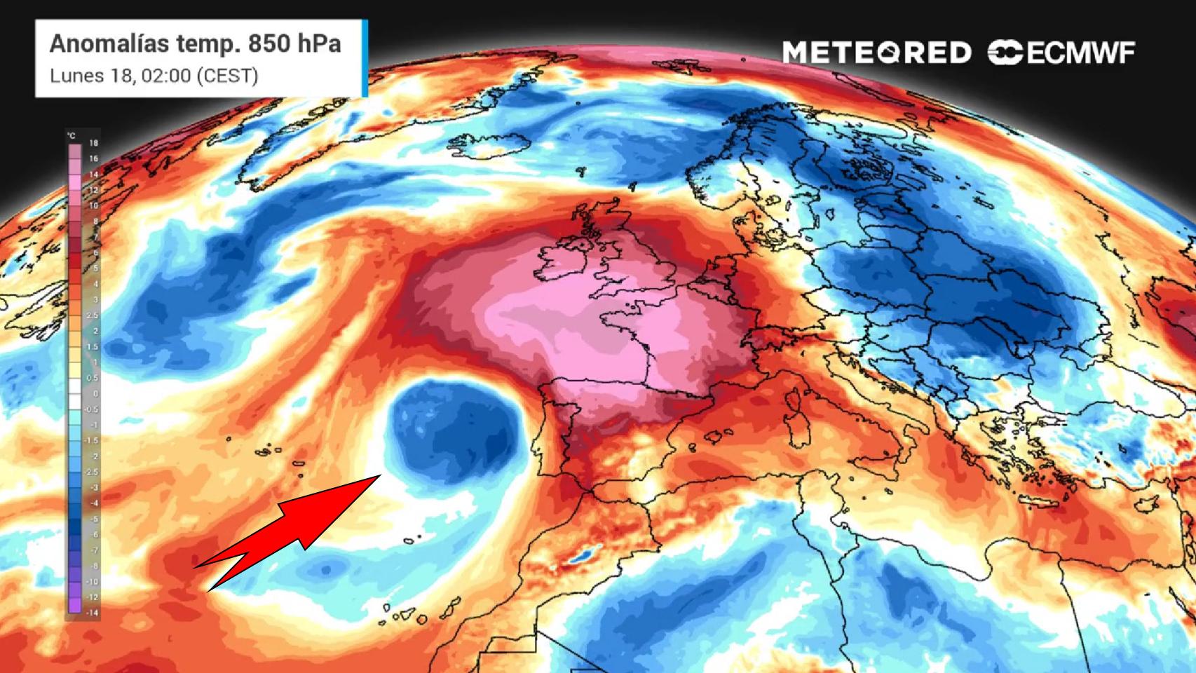 El movimiento de la DANA empujando la masa de calor hacia el norte. METEORED.
