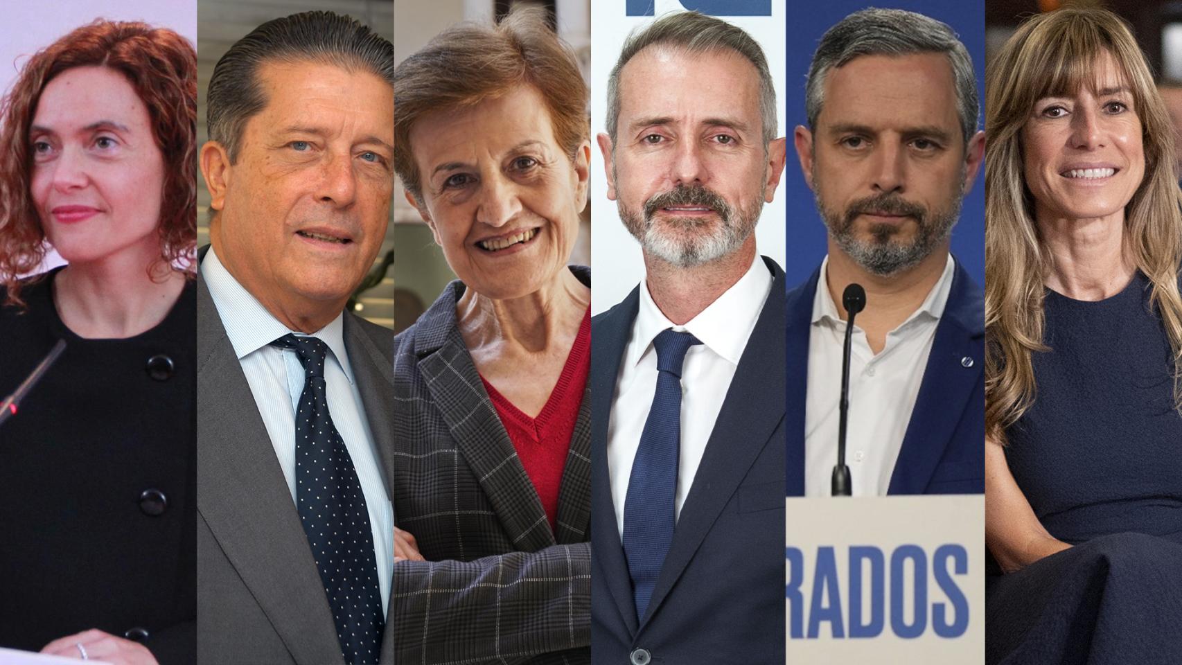 Meritxell Batet, presidenta del Congreso de los Diputados; Federico Mayor Zaragoza, exdirector general de la UNESCO; Adela Cortina; Marc Murtra, presidente de Indra; Juan Bravo,  vicesecretario de Economía del PP y Begoña Gómez, directora de la cátedra de Transformación Social Competitiva de la Universidad Complutense.