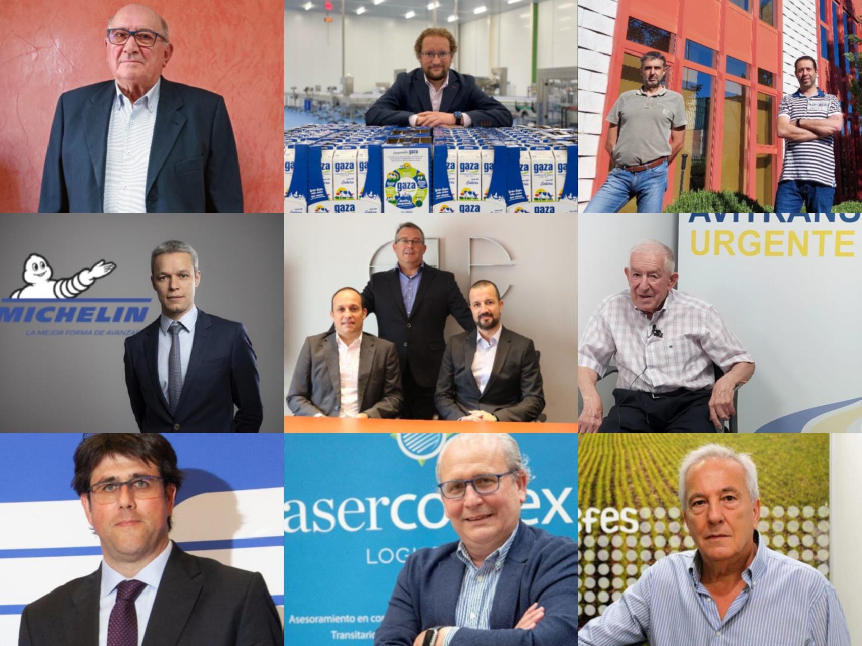 Imagen de los galardonados: C. Serna (Dulca), I. Quintanilla (Gaza), Manuel e Ignacio Quintana (Campanas Quintana), Bruno Arias (Michelin),  Óscar F. Rodríguez y sus socios (Tcoi Corte), León Muñoz (Avitrans), I. Argilés (Nufri), I. San Millán (Asercomex) y E. Navarro (Manufacturas Polisac)