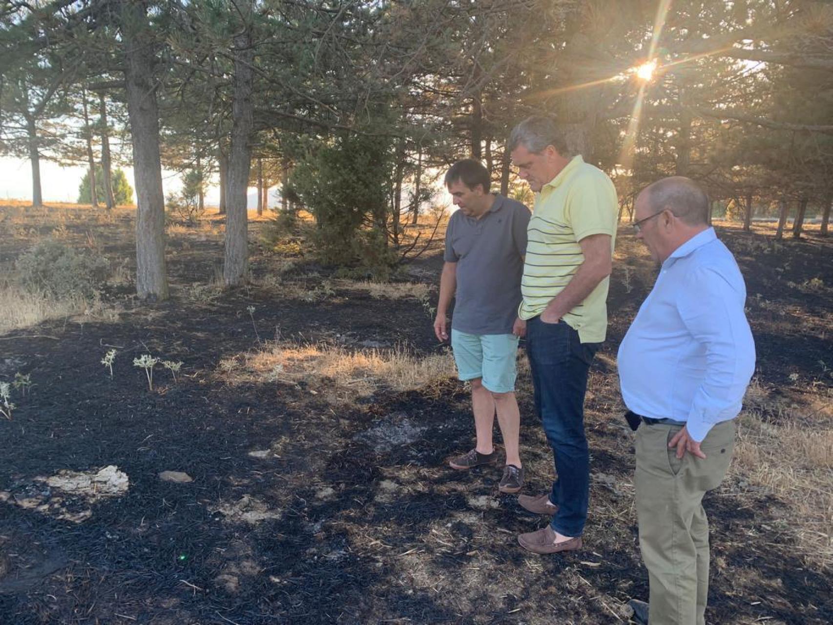 El procurador de Por Ávila, Pedro Pascual, durante su visita al incendio de Cebreros.