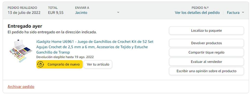 Archivar pedido en Amazon