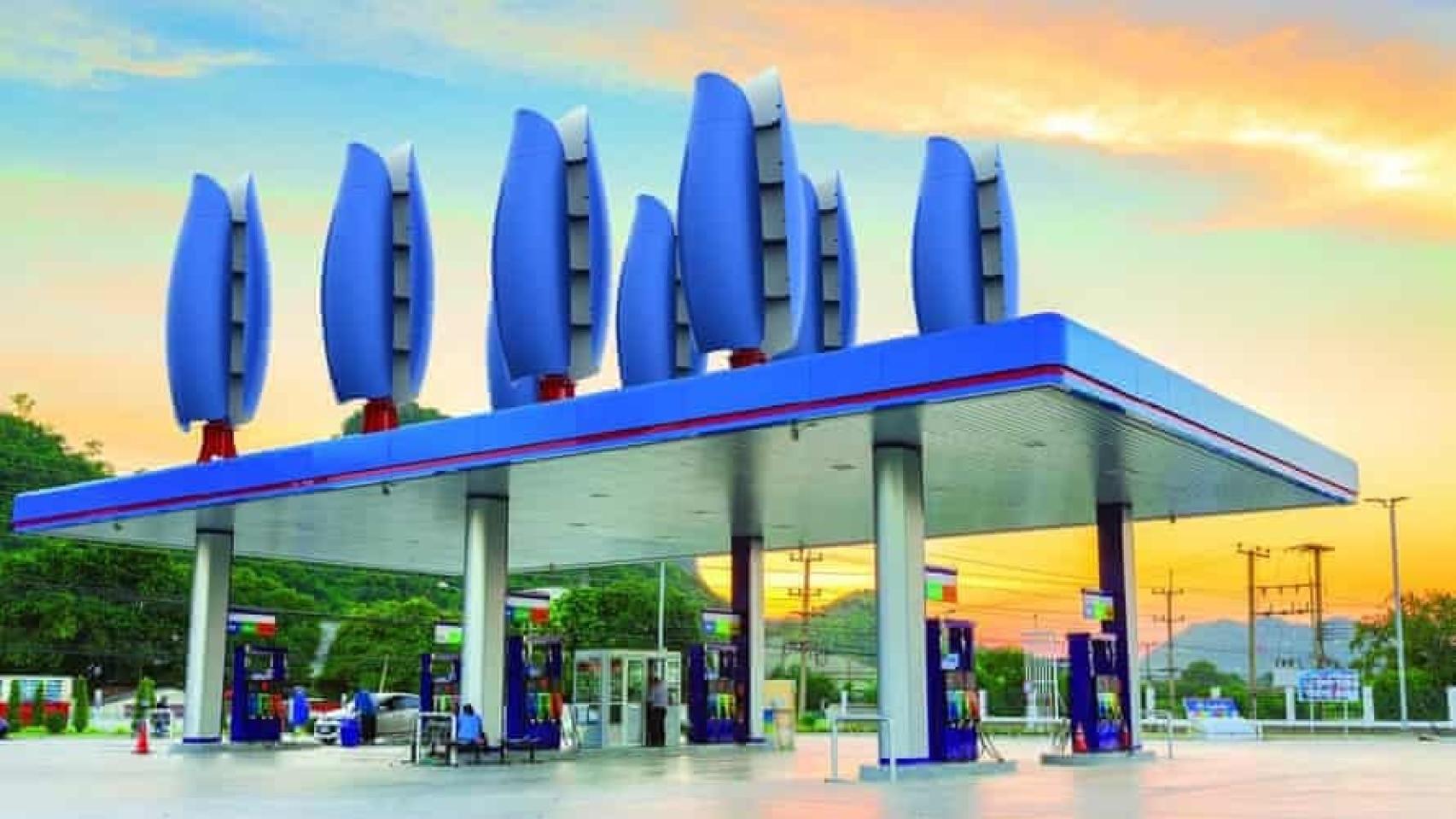 Recreación de una mini-turbina instalada en una gasolinera.