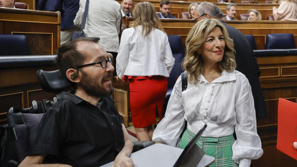 Pablo Echenique, Yolanda Díaz y Alberto Garzón en el Congreso de los Diputados.