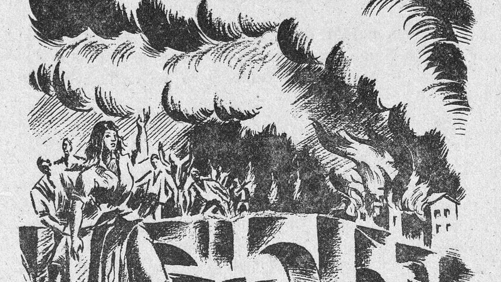 Dibujo de Dorotea Santos, más conocida como la 'Cascaja', a su paso por Puentecillas