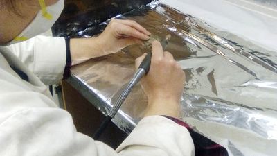 Marta Francés (UBU) procesando muestras para la extracción de residuos orgánicos en cerámicas de El Portalón de Cueva Mayor