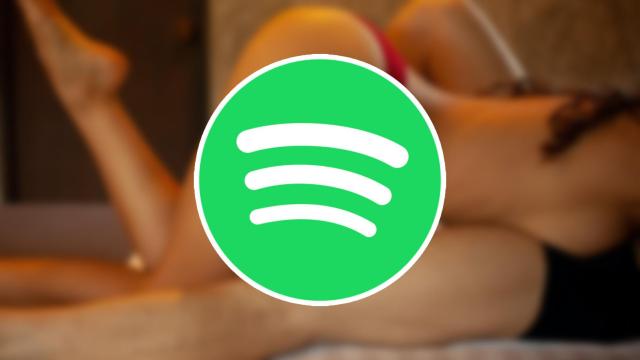 Fotomontaje con una imagen sugerente y el logo de Spotify.