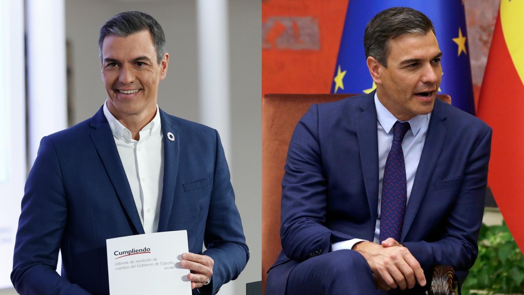 Pedro Sánchez, sin corbata este viernes por la mañana en Moncloa, y con ella en Belgrado varias horas