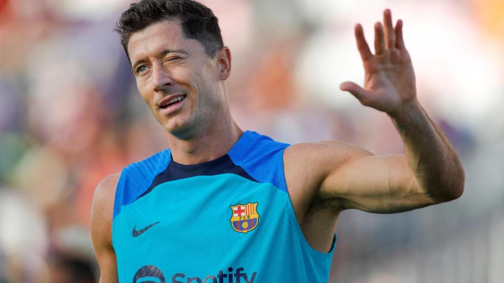 Robert Lewandowski, en un entrenamiento con el FC Barcelona