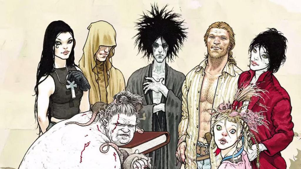 Muerte, Destino, Sueño, Destrucción, Deseo, Desesperación y Delirio, los protagonistas de The Sandman -de izquierda a derecha y de arriba abajo-.
