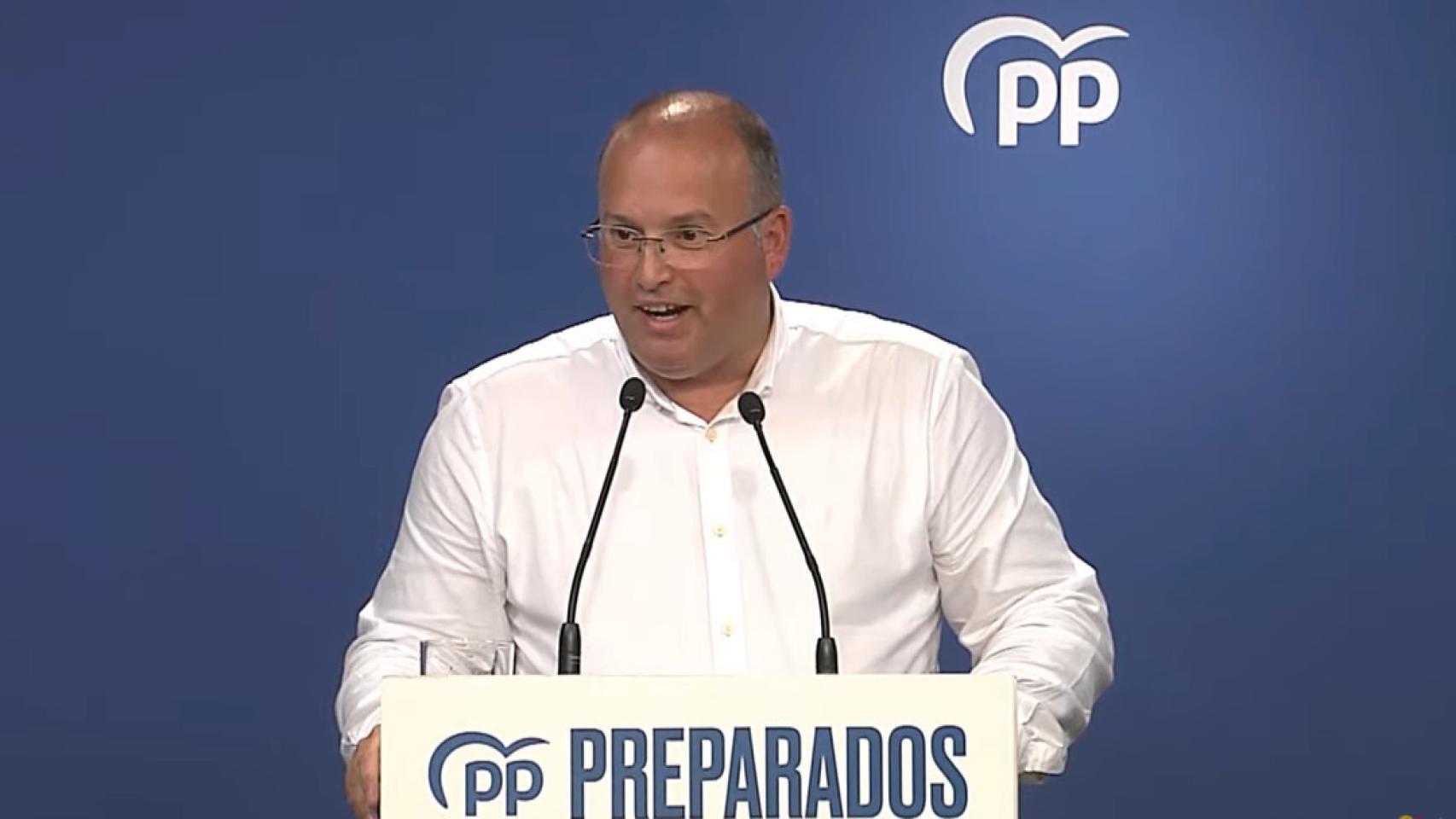 El vicesecretario de Organización Territorial del PP, Miguel Tellado, este lunes en rueda de prensa.
