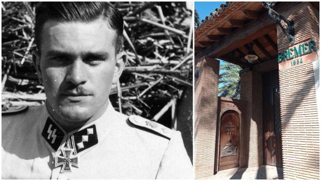Gerard Bremer, oficial nazi, a la derecha; apartamentos Bremer, a la izquierda.