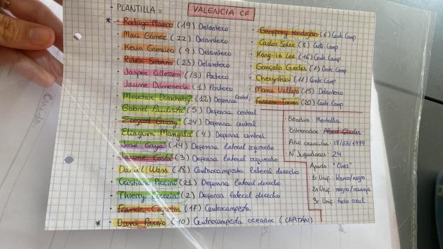 Los esquemas de la joven para estudiar sobre el Valencia C.F.