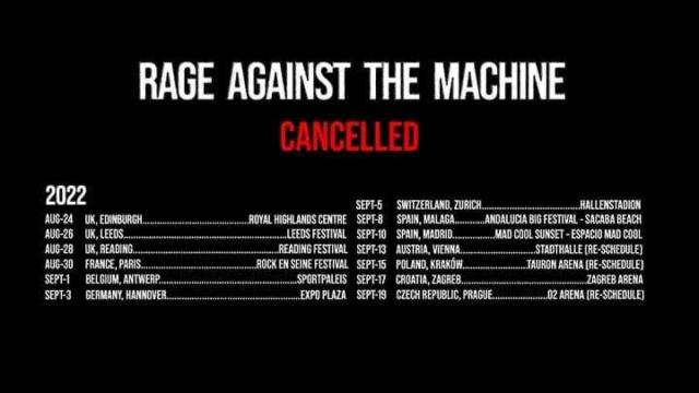 Publicación de la cancelación de la gira de Rage Against the Machine.