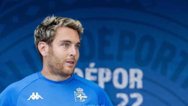 Ibai Gómez durante su presentación como nuevo jugador del Deportivo.