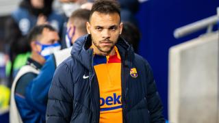 Martin Braithwaite antes de un partido con el Barça