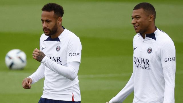 Neymar y Mbappé, en un entrenamiento del PSG