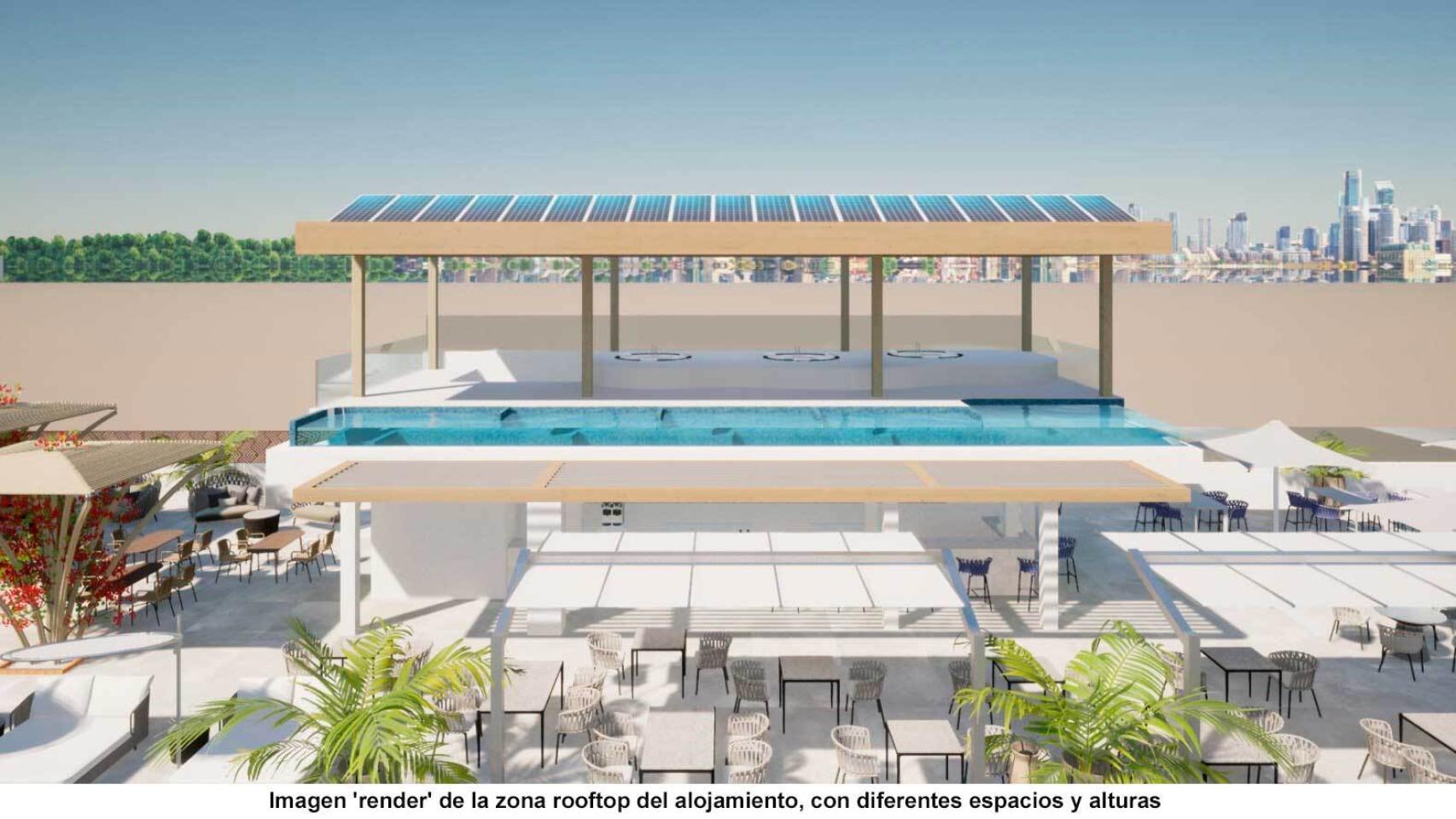 Recreación de la terraza del hotel, situado en primera línea de Poniente.