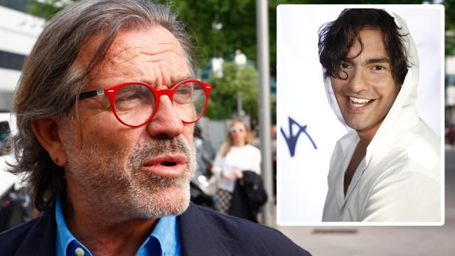 Pepe Navarro junto a una imagen de su hijo legal, Alejandro Reyes, en un montaje de EL ESPAÑOL.