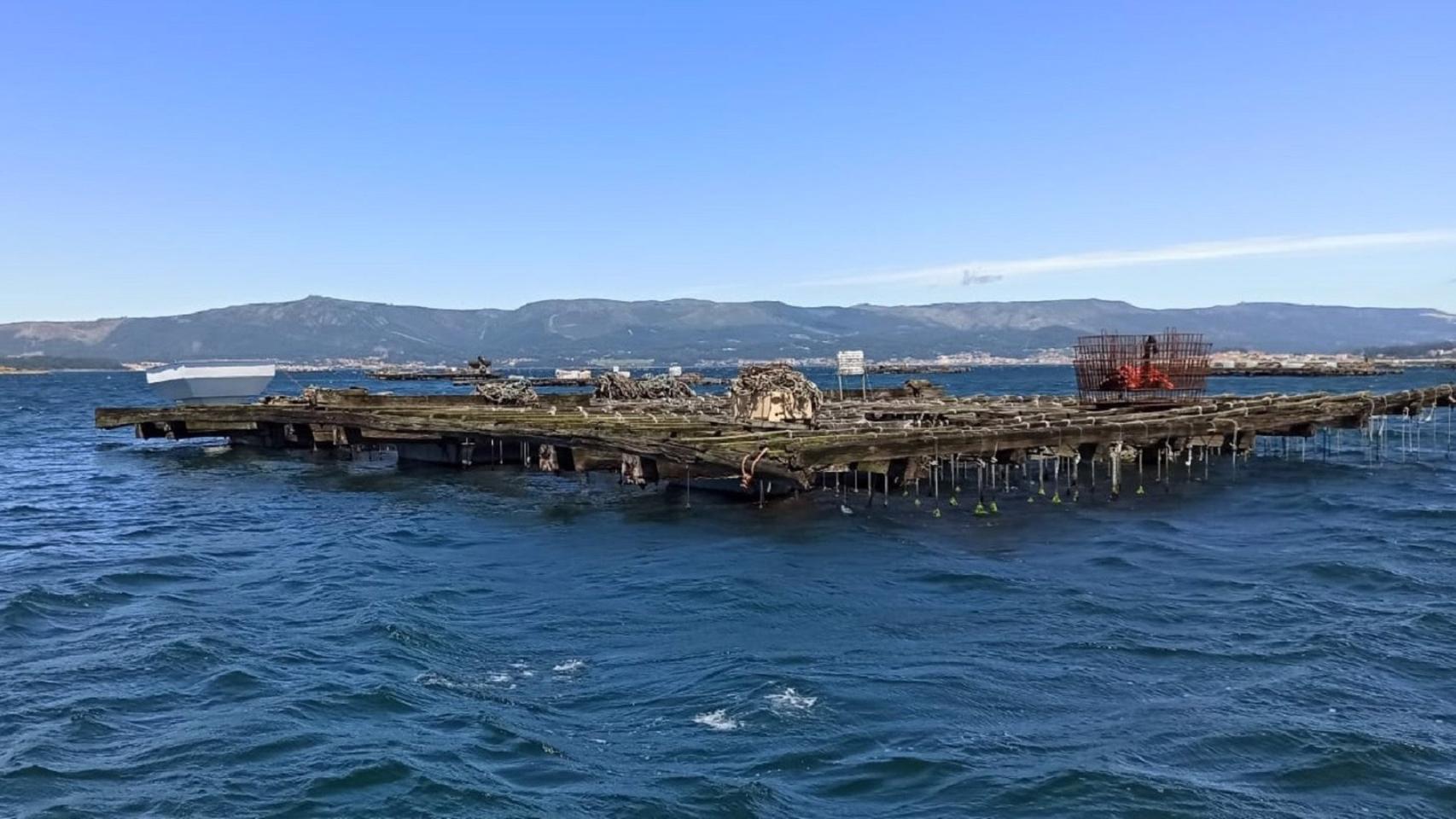 Batea de mejillones en A Illa de Arousa.