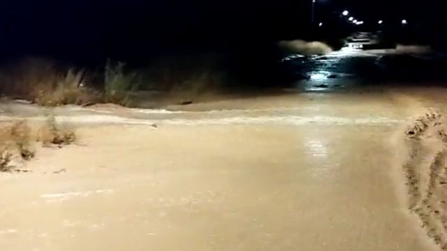 Lluvia en Aljubé (Tobarra). Foto: Twitter @MeteoHellin.