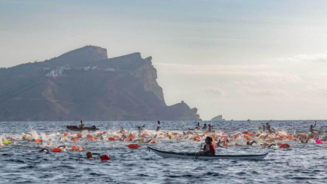 Participantes a la travesía popular a nado l'Illa-Port de Benidorm