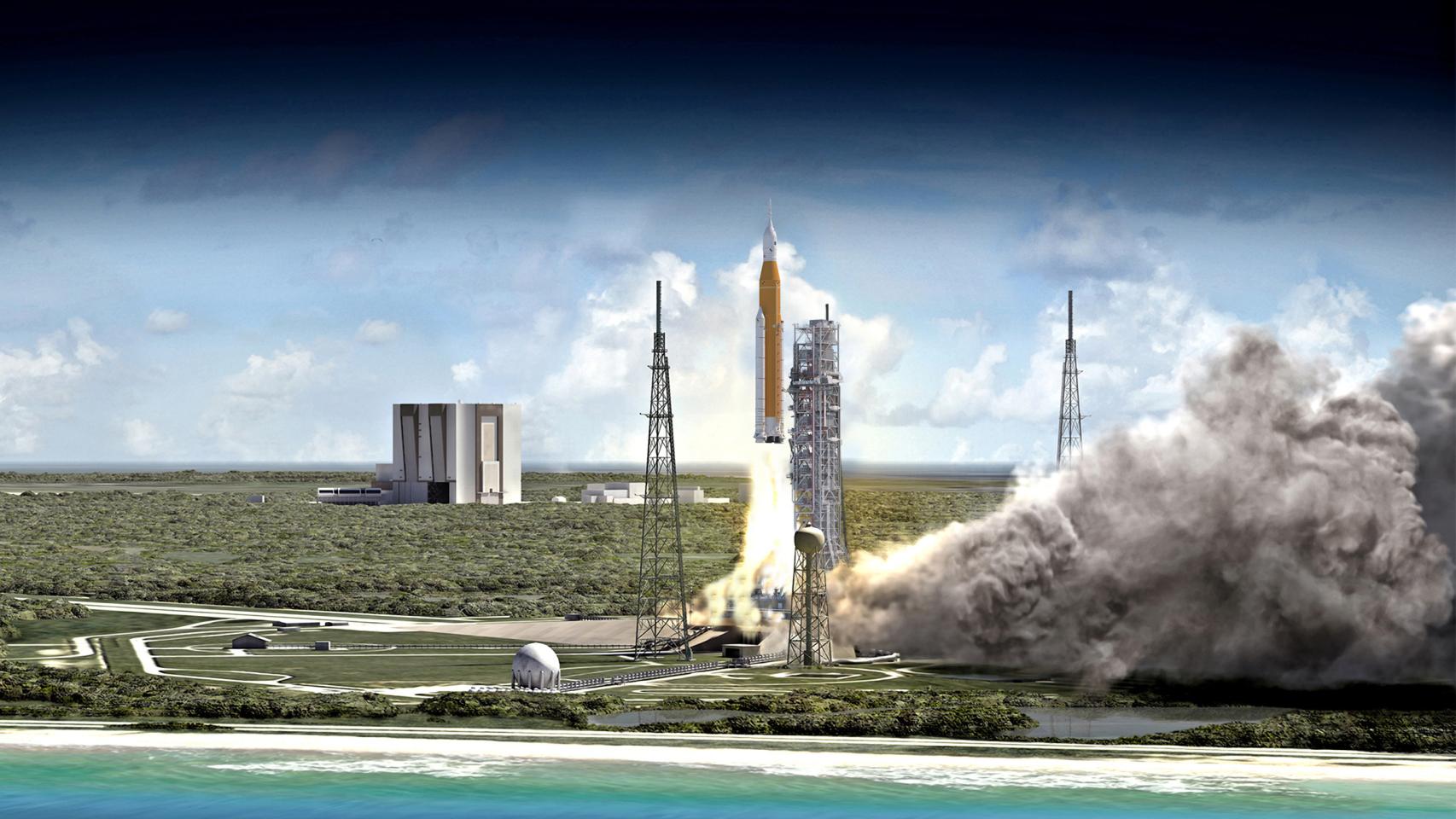 Simulación del despegue de Artemis I. Foto: NASA