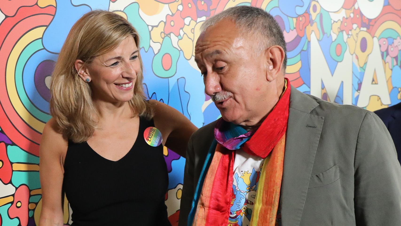 Yolanda Díaz, vicepresidenta del Gobierno y ministra de Trabajo, y Pepe Álvarez, secretario general de UGT, en un acto este verano.