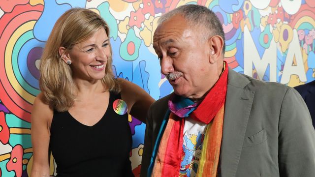Yolanda Díaz, vicepresidenta del Gobierno y ministra de Trabajo, y Pepe Álvarez, secretario general de UGT, en un acto este verano.