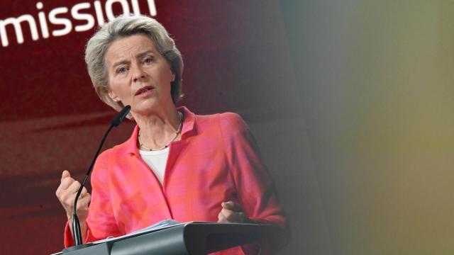 La presidenta Ursula von der Leyen, durante su discurso en Eslovenia este lunes