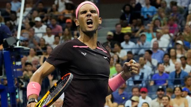 Nadal celebra un punto en su primer partido en el US Open.