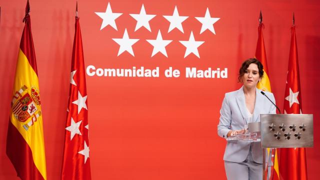 La presienta de la Comunidad, Isabel Díaz Ayuso, durante su comparecencia del 31 de agosto.