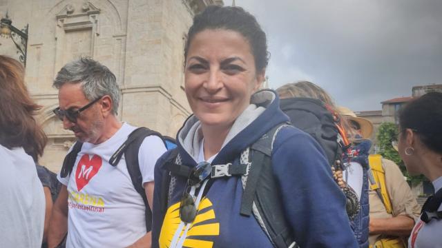 Macarena Olona, a su llegada a la plaza del Obradoiro en Santiago de Compostela.