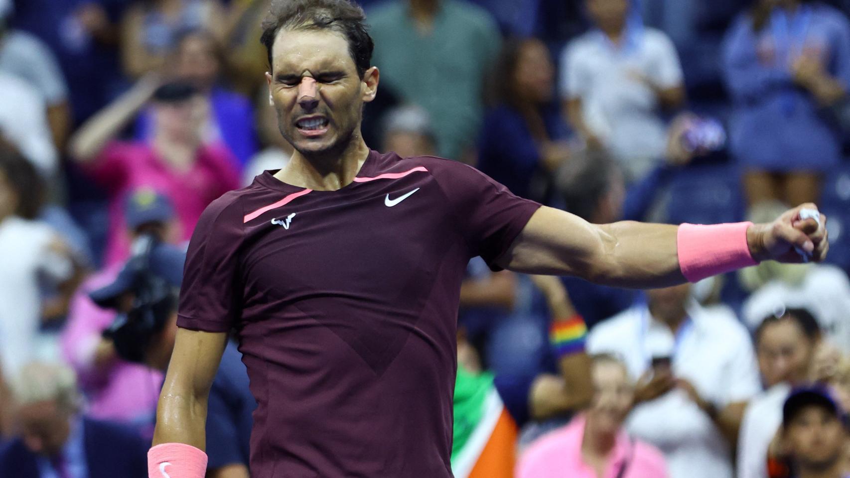 Nadal celebrando su victoria ante Fognini.