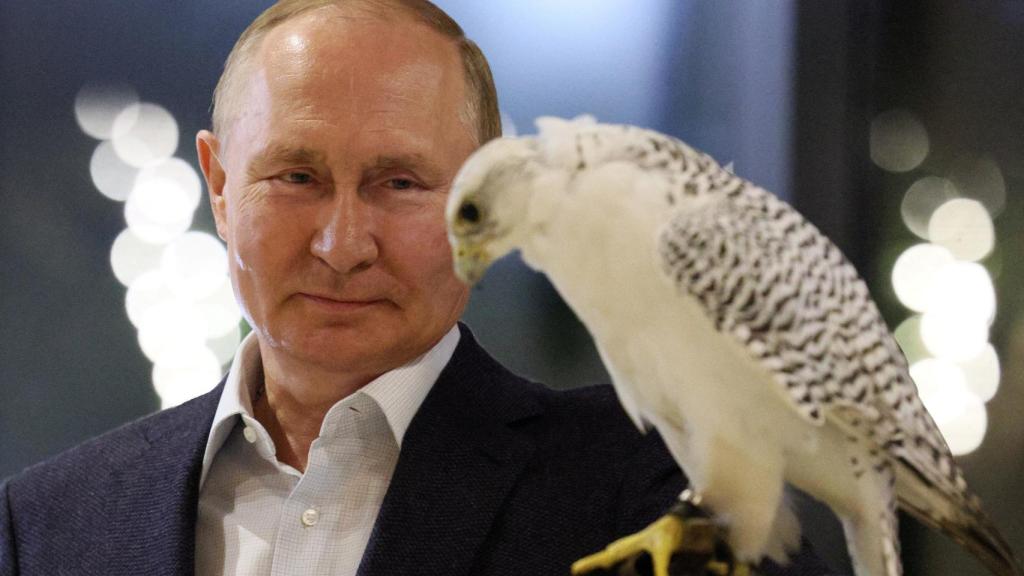 El presidente ruso Vladimir Putin durante una reunión con miembros del centro de cría de halcones de Kamchatka.