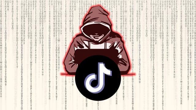 Fotomontaje con el logo de TikTok y un hacker.