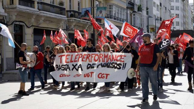 Imagen de archivo de una manifestación de Teleperformance en A Coruña