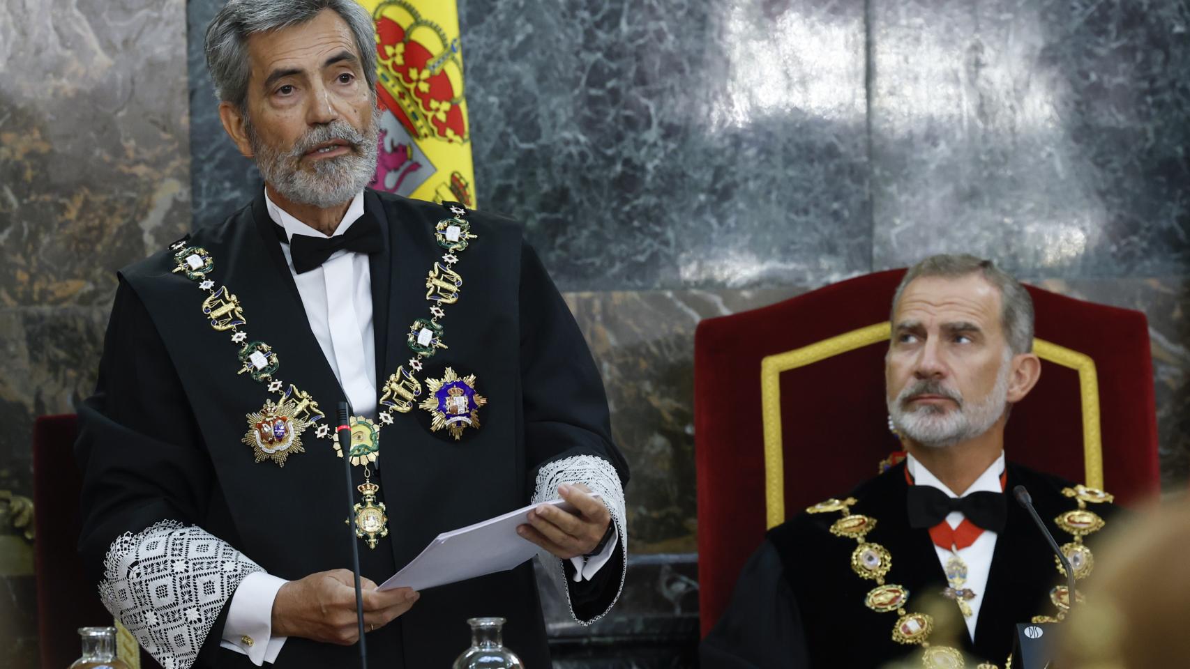 Carlos Lesmes, ante el Rey, en la ceremonia de inicio del curso judicial este miércoles.