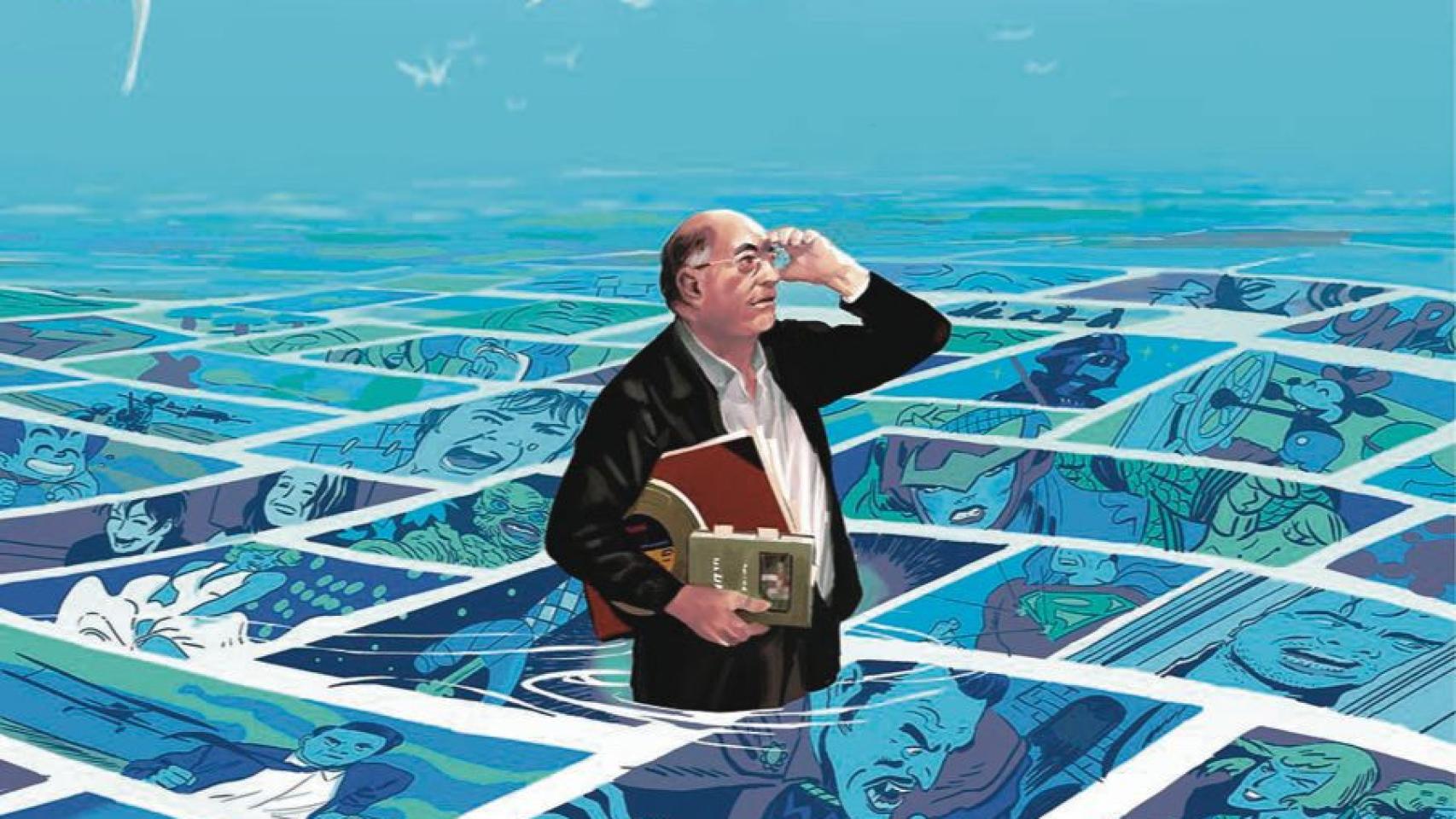 El estudioso del cómic Luis Gasca. Ilustración: Álvaro Martínez Bueno