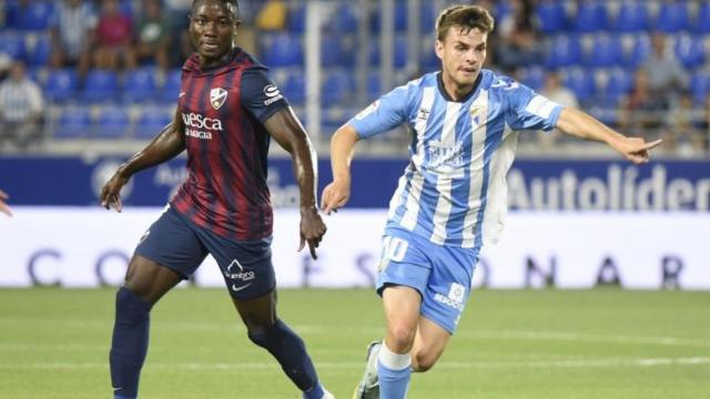 Febas durante el Huesca-Málaga CF