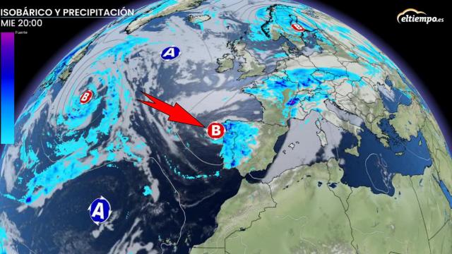 La situación de Danielle al oeste de Portugal. ElTiempo.es.