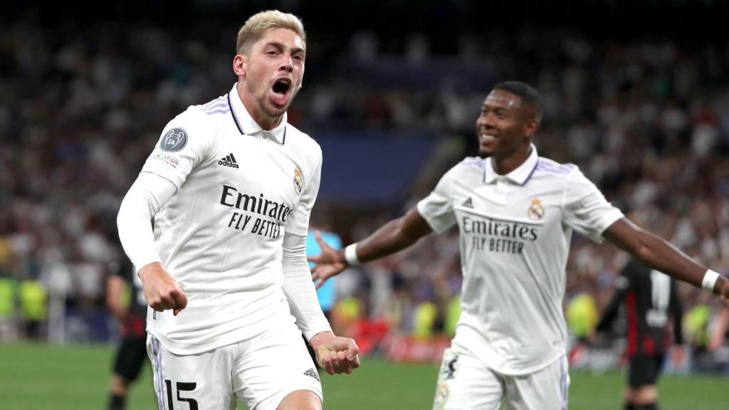 Fede Valverde celebra su gol ante el RB Leipzig