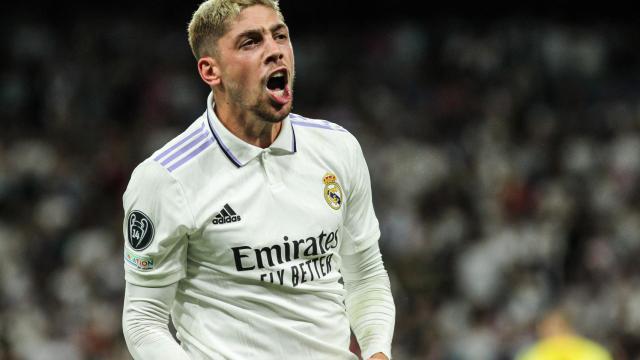 Celebración de Fede Valverde en el Real Madrid - RB Leipzig de la Champions League 2022/2023