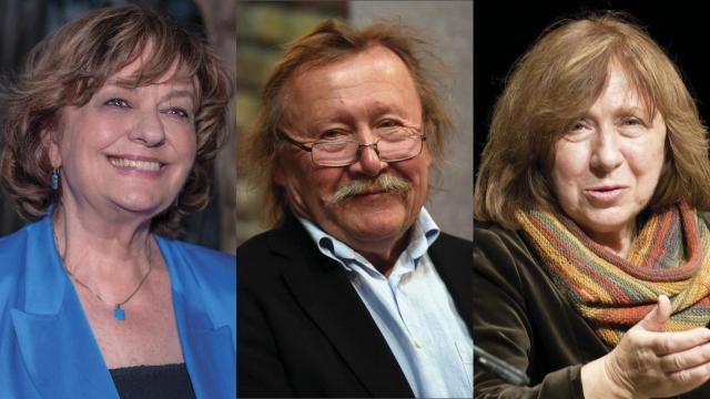 Ana Blandiana (foto de Miguel Ruiz Duran), Peter Sloterdijk (foto de CaixaForum) y Svetlana Aleksiévich (foto de Elke Wetzig)